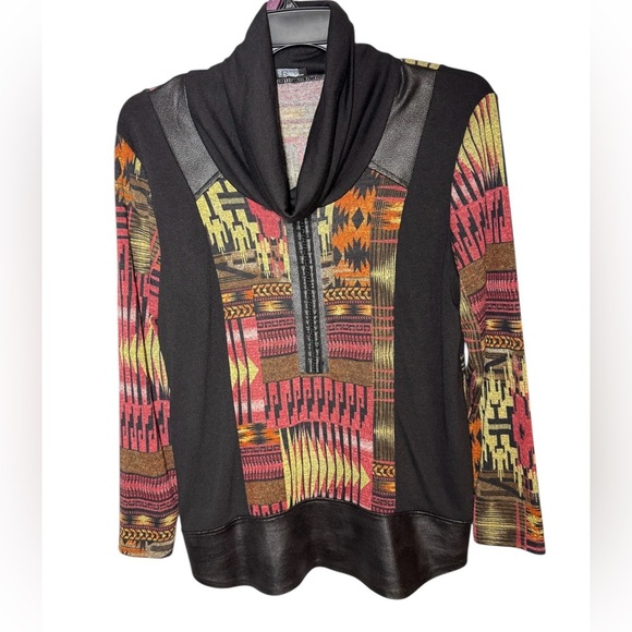 Bali Tops - Bali Corp Of Canada Vintage Aztec Print Faux Leather Tunic Sz M